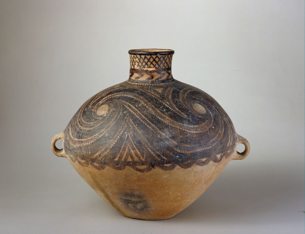 图片[1]-Painted pottery swirl double-ear jar-China Archive